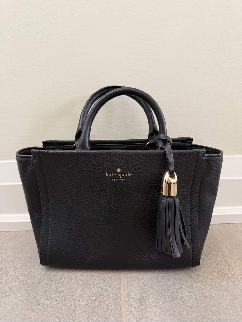Kate Spade Black Pebbled Leather Satchel with Tassel